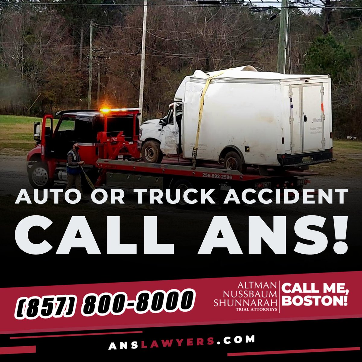 ANSLawyers's tweet photo. Collision with a large truck?

If you or a loved one were injured by a commercial vehicle, you may be eligible for compensation.

📢 Call Me, Boston! 📢⁣⁣⁣⁣
☎️ 857-800-8000
🌐 https://t.co/9Vchbo5fPv

⚖ Altman Nussbaum Shunnarah Trial Attorneys
📍 Boston, MA https://t.co/RVnaDH8vec