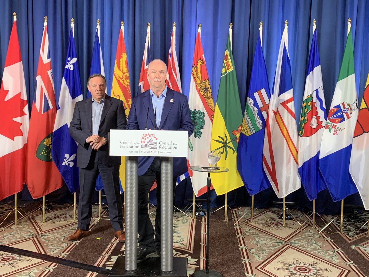 Jour 2 du conseil de la Fédération :
Les premiers ministres des provinces et territoires réitèrent leur demande. Ils veulent une augmentation des transferts fédéraux en santé (de 22% à 35%). Ils souhaitent aussi une rencontre avec Trudeau. #icicb