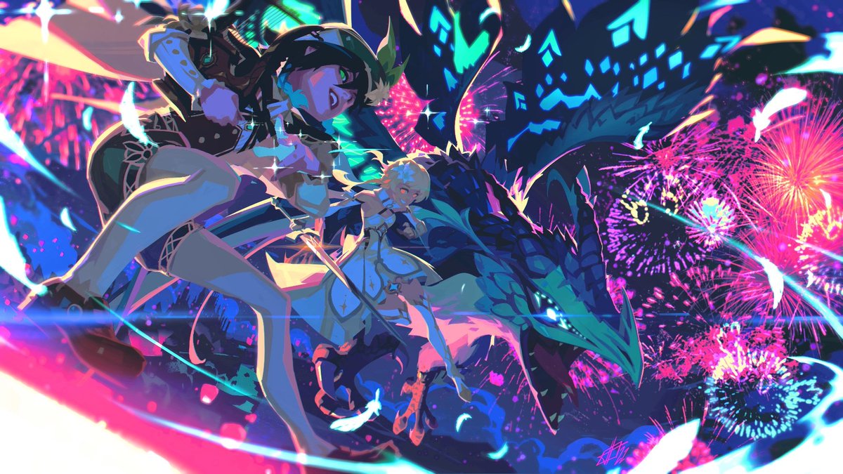 蛍|ほたる(原神) ,ウェンティ(原神) 「Happy #PortfolioDay everyone! Love compl」|Toni Infante ★のイラスト