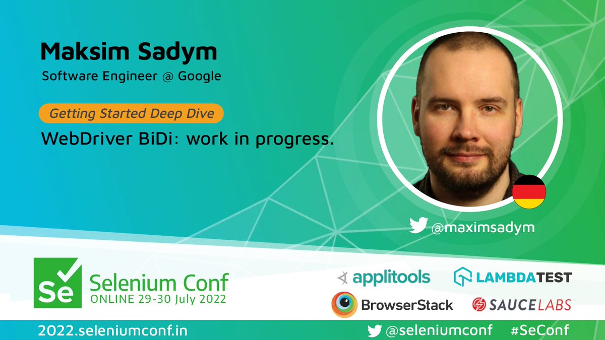 SeleniumConf (@seleniumconf) on Twitter photo "I'm going to give an update on the #WebDriver #BiDi protocol development. What is the specification status, what are Web Platform Tests and what is done there so far," says <a href="/maximsadym/">Maxim Sadym 🇺🇦</a>. Learn more: confng.in/k-9sITYu Don't miss his talk at #SeConf 2022.
#SoftwareTesting "I'm going to give an update on the #WebDriver #BiDi protocol development. What is the specification status, what are Web Platform Tests and what is done there so far," says <a href="/maximsadym/">Maxim Sadym 🇺🇦</a>. Learn more: confng.in/k-9sITYu Don't miss his talk at #SeConf 2022.
#SoftwareTesting