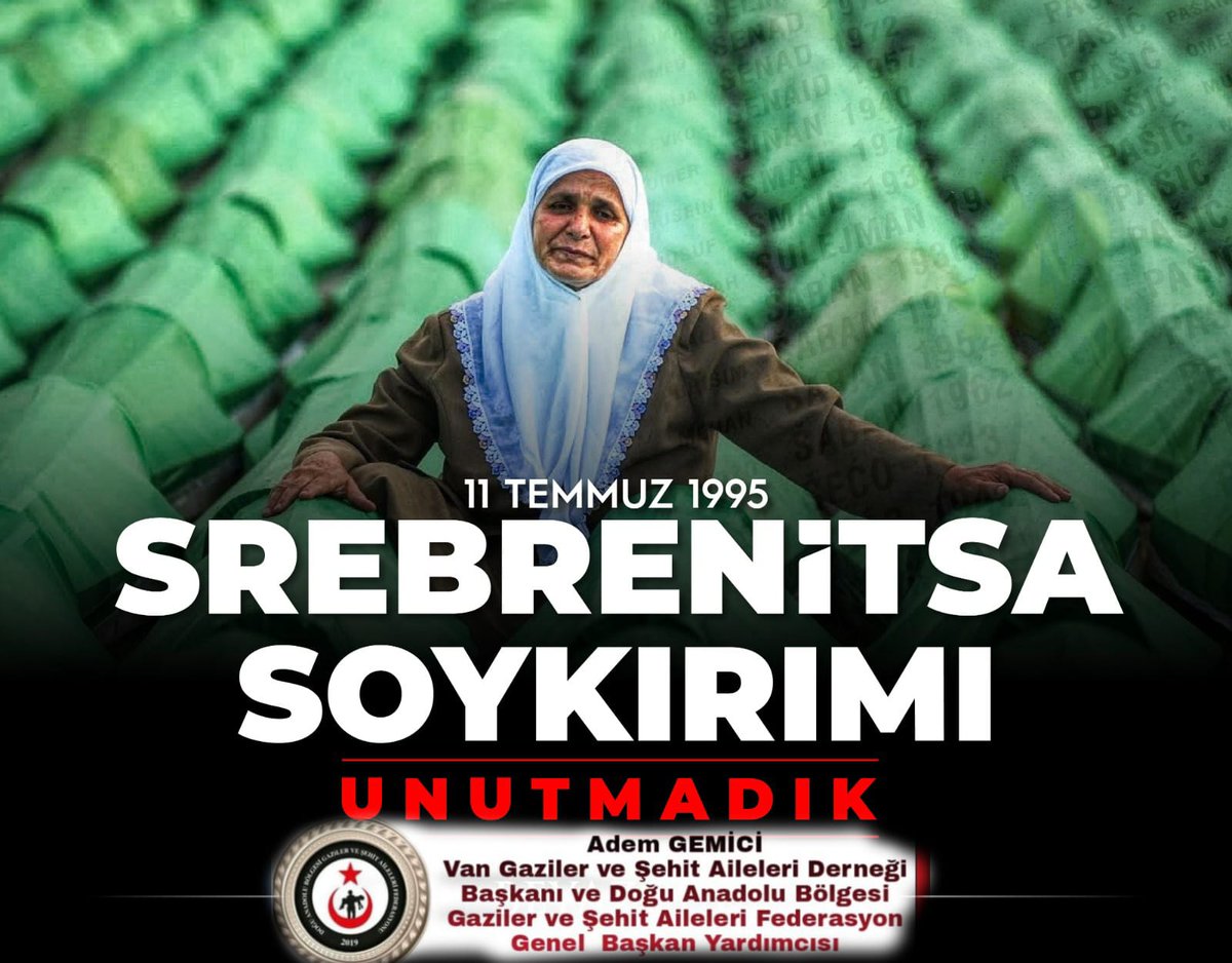 vagsad65's tweet photo. “Ne yaparsanız yapın soykırımı unutmayın. Çünkü unutulan soykırım tekrarlanır.” Aliya İzzetbegoviç

Bugün 11 Temmuz #Srebrenitsa Soykırımı’nın 27. yıl dönümü. Şehitlerimizin ruhu şâd olsun. #Unutmadık , unutmayacağız. https://t.co/AykBO5QErz