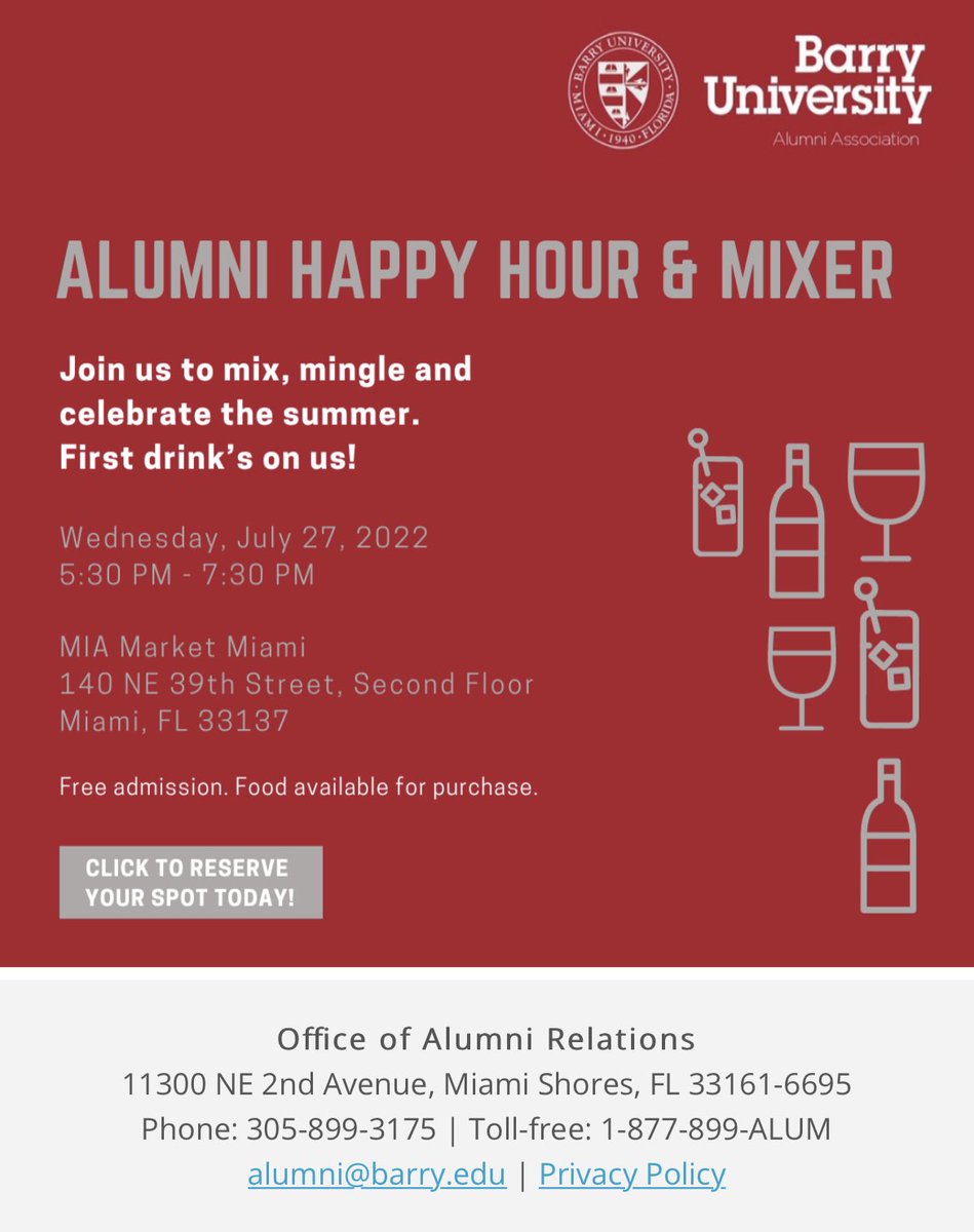 AmyNBCT's tweet photo. Join Us on July 27 for a @BarryAlumni Summer Mixer 🍹🌞 https://t.co/IBpoTTyhbw https://t.co/vktgCrbPYi