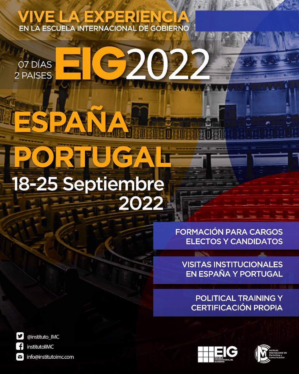 👉🏼¡Vuelve la Escuela Internacional de Gobierno!🏛 ¿Quieres formar parte de esta experiencia única en España 🇪🇸 y Portugal 🇵🇹? Del 18 al 25 de septiembre no puedes faltar al evento político del año. #EIG2022