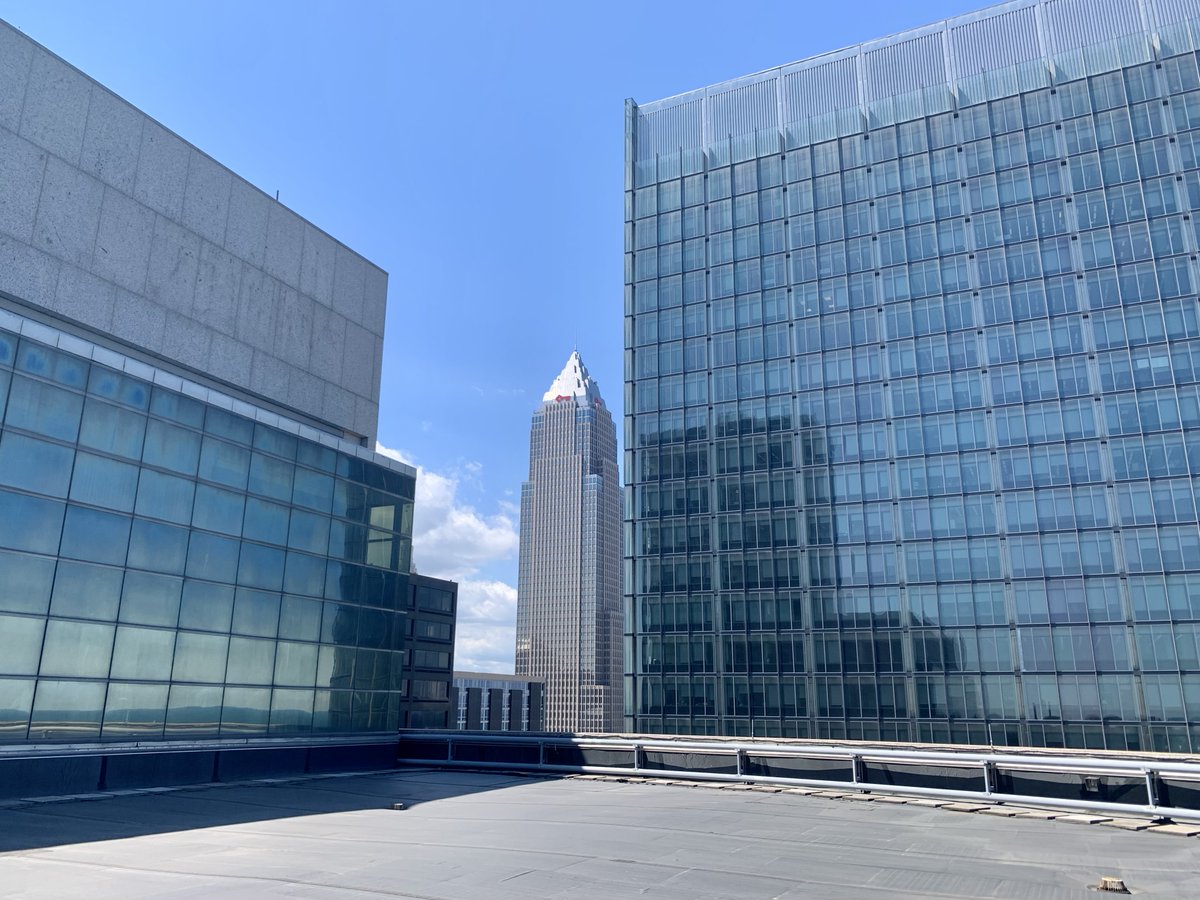mjarboe's tweet photo. A few photos, mostly from the future roof deck, from a groundbreaking event at 45 Erieview today. The empty downtown Cleveland office building is set to become 367 apartments, plus commercial space. Construction is set to start this month and will take 14 to 16 months. https://t.co/D116w87XfU