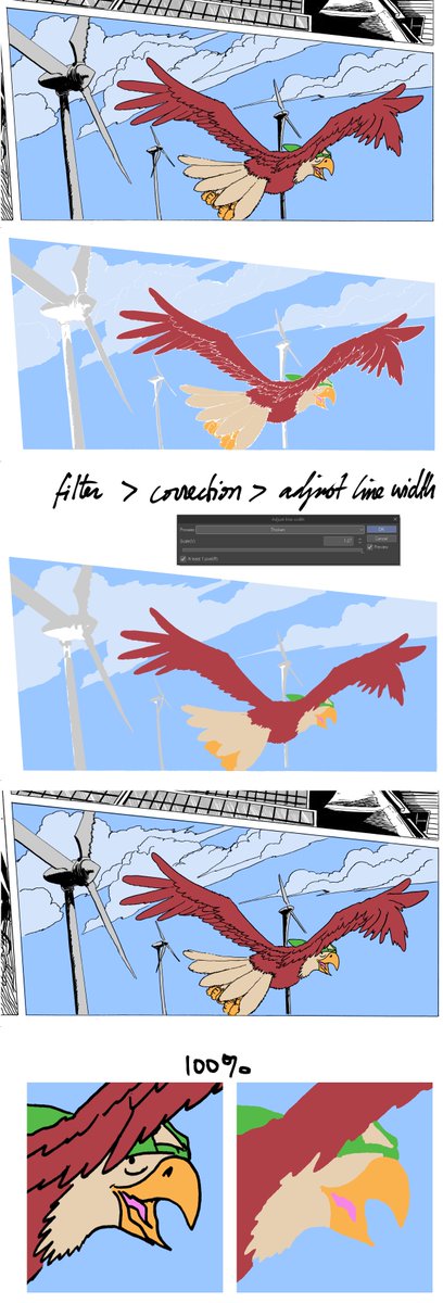 tofuthebold's tweet image. i cannot believe i didn&apos;t know about this flatting just got way easier. (you&apos;d still need to manually cleanup around spot blacks/gutters but that&apos;s nbd) (only works if the gaps are TRANSPARENT—not white—pixels) #CLIPSTUDIO  #csp #csptips #flatting #idkwhattotagthis