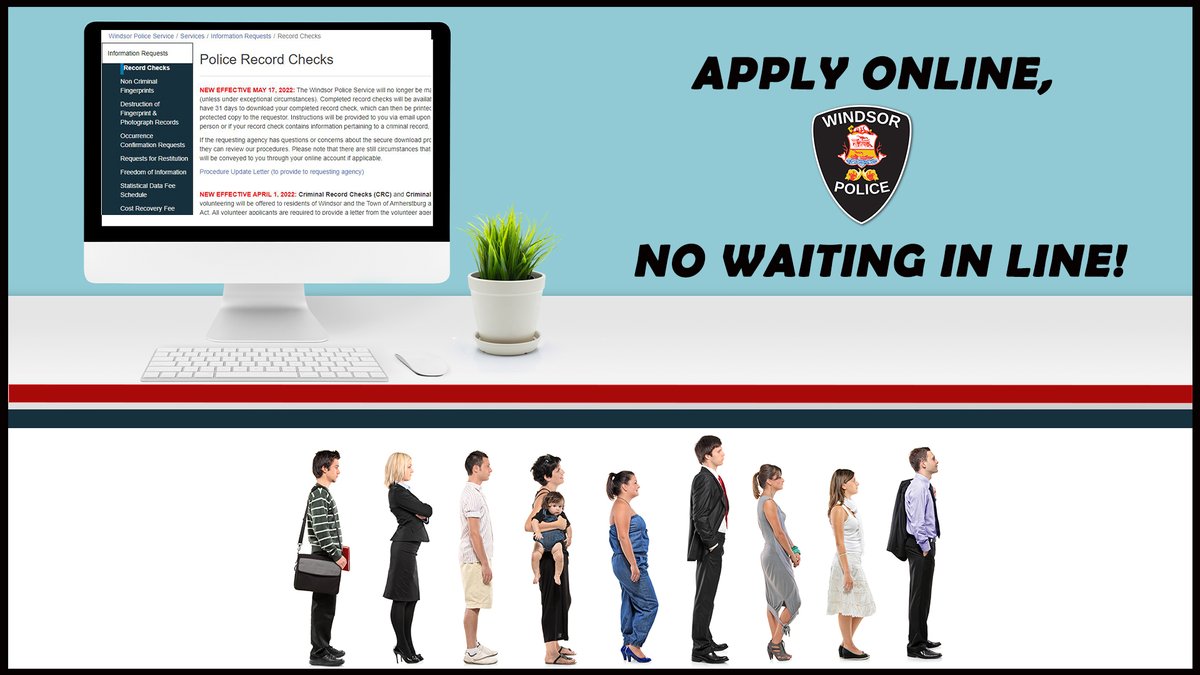 Did you know? If you apply for a Police Record Check online your completed results are sent to you electronically by secure download through your online account. This means you will receive results FASTER &amp; have access to print MULTIPLE COPIES. 
More info: police.windsor.on.ca/services/info-…