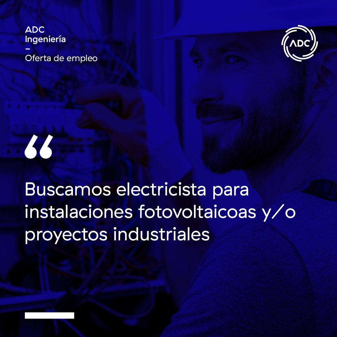 ADCingenieria's tweet photo. 🚨Oferta de empleo🚨
.
Buscamos #Electricista para instalaciones fotovoltaicas y/o proyectos industriales🧰
.
Puedes encontrar más información sobre la oferta de empleo en nuestra página de web 👉https://t.co/ovsKlxN53U 💻
.
#ADC https://t.co/b1DqcC8TpF