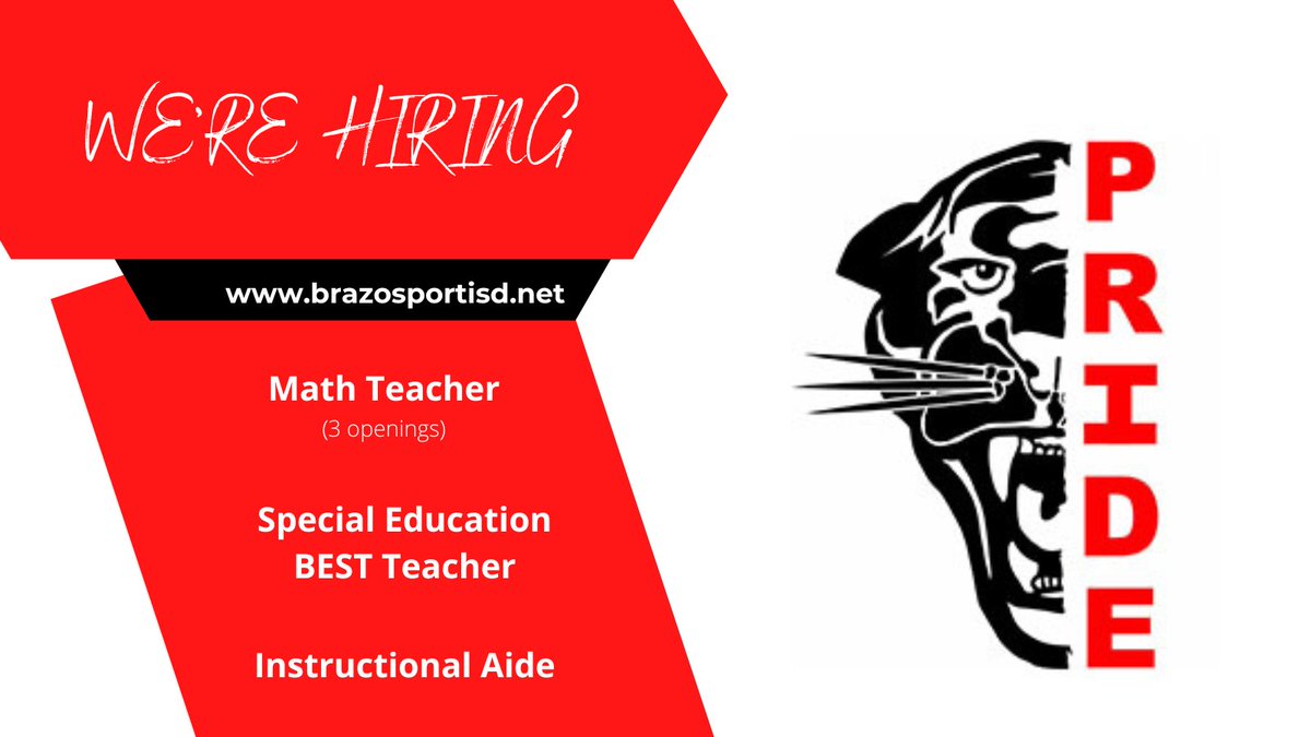 We are hiring at Lake Jackson Intermediate School! Candidates interested in joining the LJI Panther team can visit our website to view job details & apply! applitrack.com/brazosportisd/… #BISDpride #FromHereAnythingIsPossible