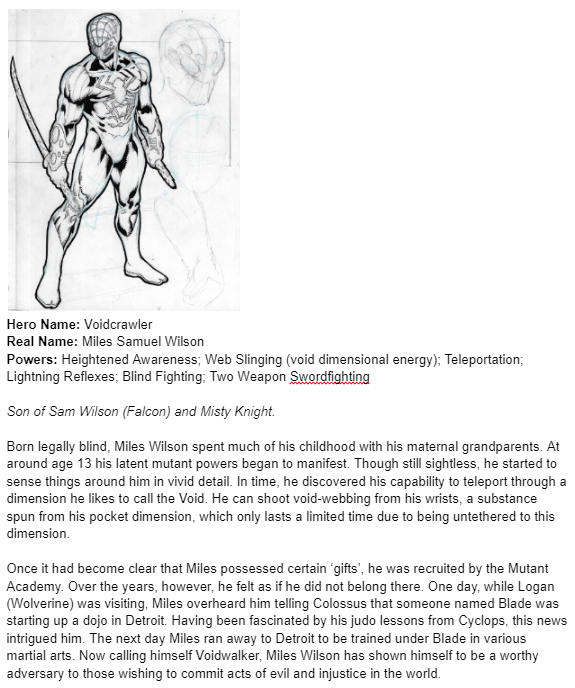 JustinKSweet's tweet photo. @Nerdrotics Miles Morales, poor guy. In these two #ComicsGateRemix origins, I began with two art pieces done by the amazing @ThePencilPimp and ran with some fictional background info inspired by character design which anchor these two variant spider heroes in the Marvel lore respectfully. https://t.co/dMSNXo969a