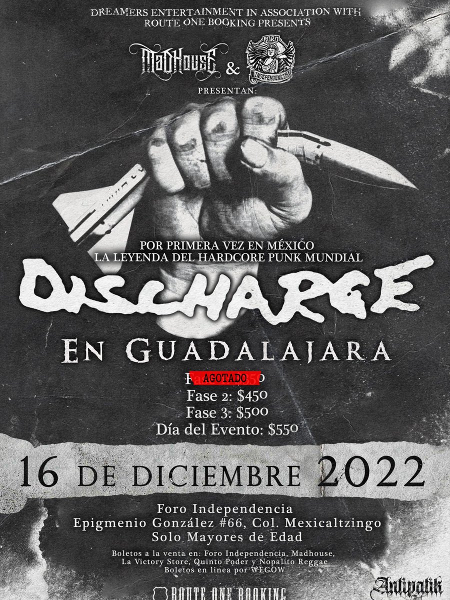 Los boletos de la 2da Fase de Discharge ya se encuentran a la venta en el Foro Independencia, #elnopalitoreggae #lavictorystore <a href="/TRecsss/">Tea Recs</a>
 #5topoder y #MadHouse