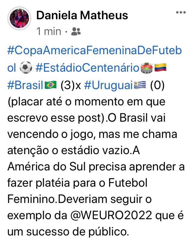 2interativa's tweet photo. #CopaAmericaFemenina @CopaAmerica 🏟🇨🇴  #Brasil🇧🇷 (3)x #Uruguai🇺🇾(0).O Brasil vai vencendo o jogo, mas me chama atenção o estádio vazio.A América do Sul precisa aprender a fazer platéia para o Futebol Feminino. Deveriam seguir o exemplo da @WEURO2022 que é um sucesso de público. https://t.co/6htvhGNv0T