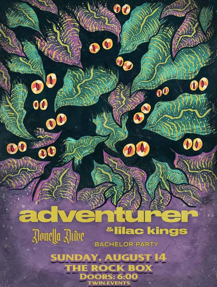 twinprotx's tweet photo. Sunday, August 14 – The Rock Box

@AdventurerMI
@LILACKINGS
@DonellaDrive
@BachelorPartyTX

Tickets at https://t.co/E9t2P1aiDp! https://t.co/Oqtg9m0EhM
