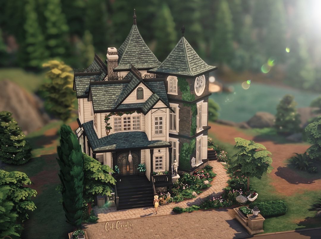 CokiCreative's tweet photo. Spellcasters Home! Great for roommates or a large family. The basement is for practicing magic! No cc, play tested, and in the gallery under CokiCreative 🪄 | #ShowUsYourBuilds #TheSims4 #Sims4 @TheSims https://t.co/PO3qXXkL3D