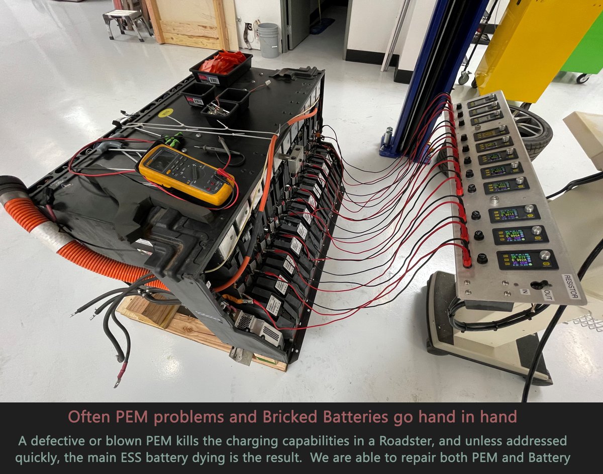GruberMotor's tweet photo. We rescue Tesla Roadsters and put them back on the road.  
This photo essay describes a common occurrence at our Service Center, the Roadsters come in dead, and we get busy rebuilding electronics no longer in production, and recovering and repairing main ESS battery packs. https://t.co/85OuQRPCwh