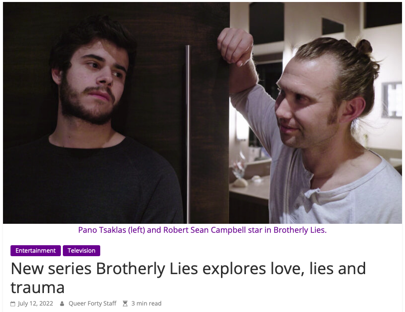 DITRFilms's tweet photo. "Schwab is coming from a very real and authentic place with his writing. This one is definitely worth checking out." Thank you @QueerForty! @WatchFearless #brotherlylies #mystery #LGBT #NowStreaming  https://t.co/nPPgKbmaCI https://t.co/8o7NGRsJHd