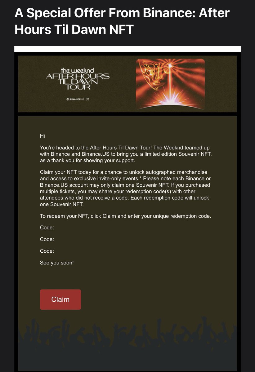 MandyPanda011's tweet photo. So I got #NFT’s from @theweeknd but I can’t redeem them because @binance is not licensed to operate in NY. I’m crushed.😭 💔💀#afterhourstildawntour #XO #TheWeekndNFT #Abel #TheWeeknd https://t.co/YbBcwWImmx