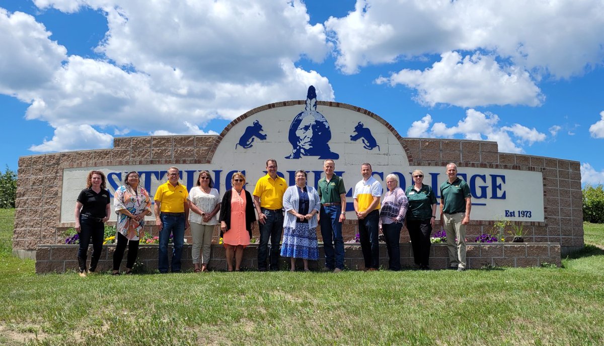 NDSU's tweet photo. NDSU leadership met with Sioux County Extension office staff and @SittingBullColl leadership today as part of the North Dakota tour. As part of his visit, @NDSUPresident Cook was gifted a traditional blanket from Sioux County Extension staff. https://t.co/gvcD150anR