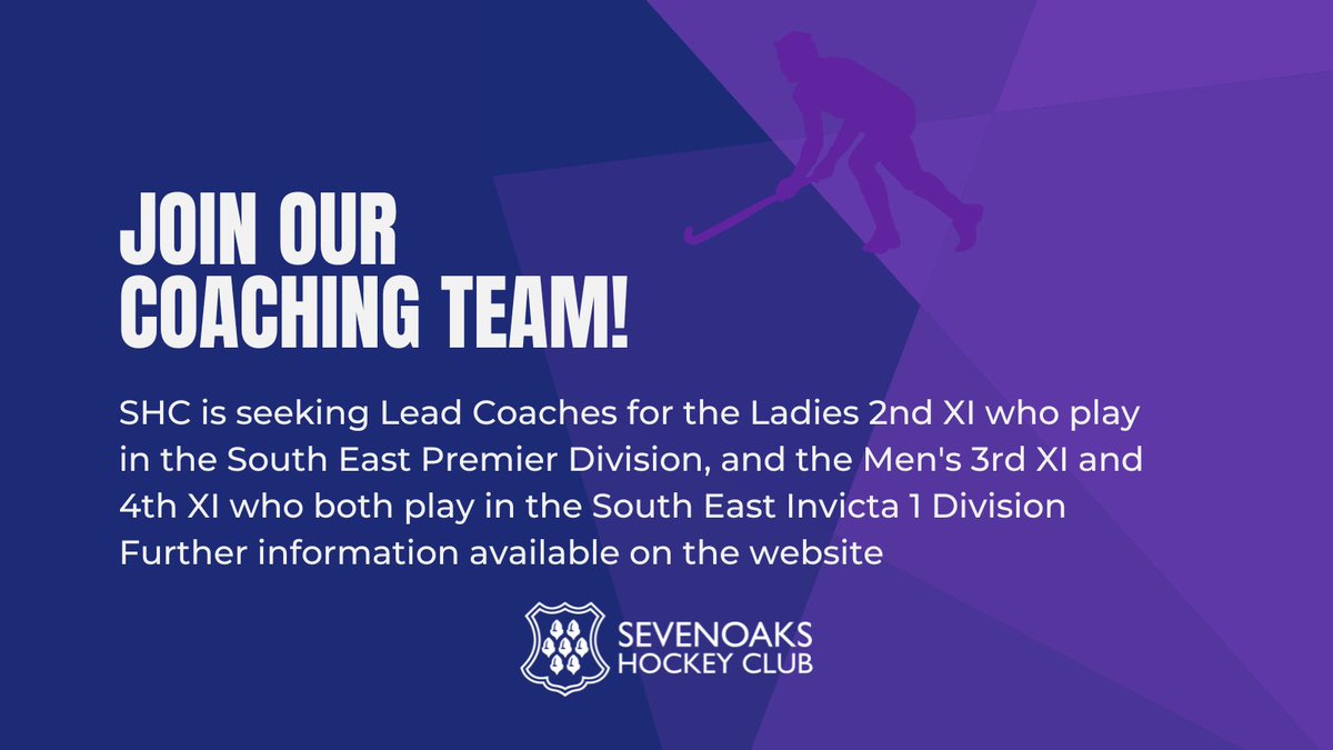 Join our coaching team! 🏑 
Ladies 2nd XI, Men’s 3rd XI and 4th XI
South East Premier Division
#hockey #coaching 
More info on our website ⤵️ 
sevenoakshockey.club/news/sevenoaks…