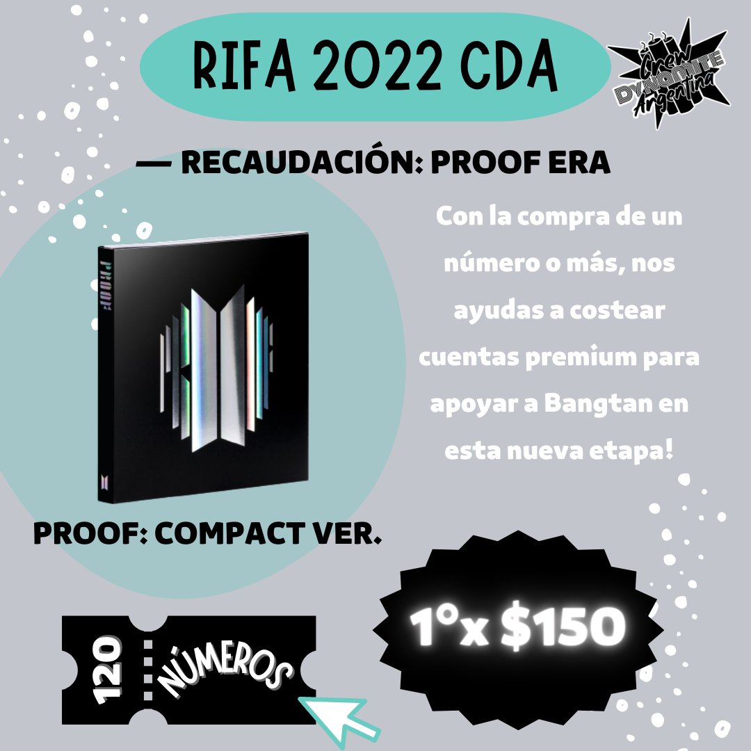 ¡ARMY! Otra oportunidad para ganarte un álbum de <a href="/BTS_twt/">방탄소년단</a>, 🫣

° RIFA CDA: PROOF °

— Con el objetivo de recaudar fondos para esta nueva etapa, sorteamos un Álbum PROOF: Compact Ver.
— Los fondos se utilizarán para brindar cuentas premium. 
🇦🇷 SOLO ARMY ARGENTINA 🇦🇷

+ Info 👇🏻