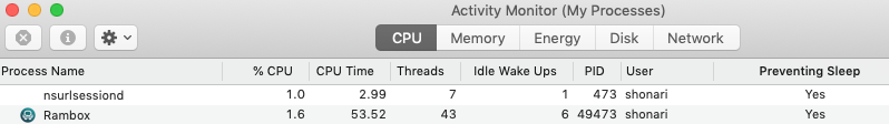 Shonari's tweet photo. Why is @ramboxapp preventing my mac from sleeping? https://t.co/opURykNqTX