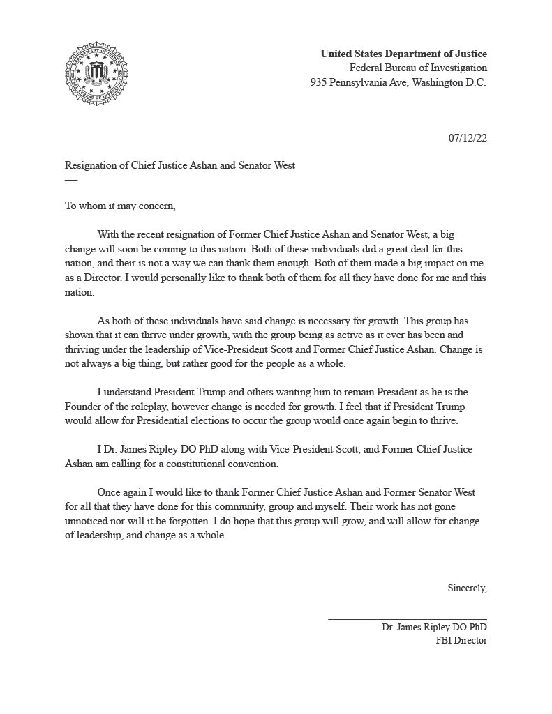 Statement on the resignation of Former Chief Justice Ashan and Former Senator West, as well as the need for a constitutional convention.