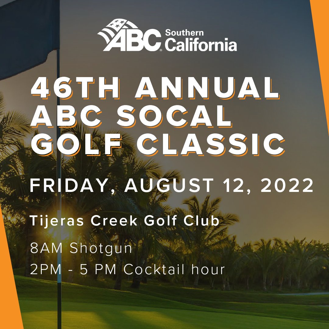 ABCSOCAL1's tweet photo. Join us at the 46th Annual #ABCSoCal Golf Classic on 8/12 at the Tijeras Creek Golf Club in Rancho Santa Margarita! Foursomes, single golfer, and sponsorship opportunities are available!
For registration and sponsorships, email jstumph@abcsocal.net
#ABCMeritShopProud https://t.co/LbNKVj2Fua