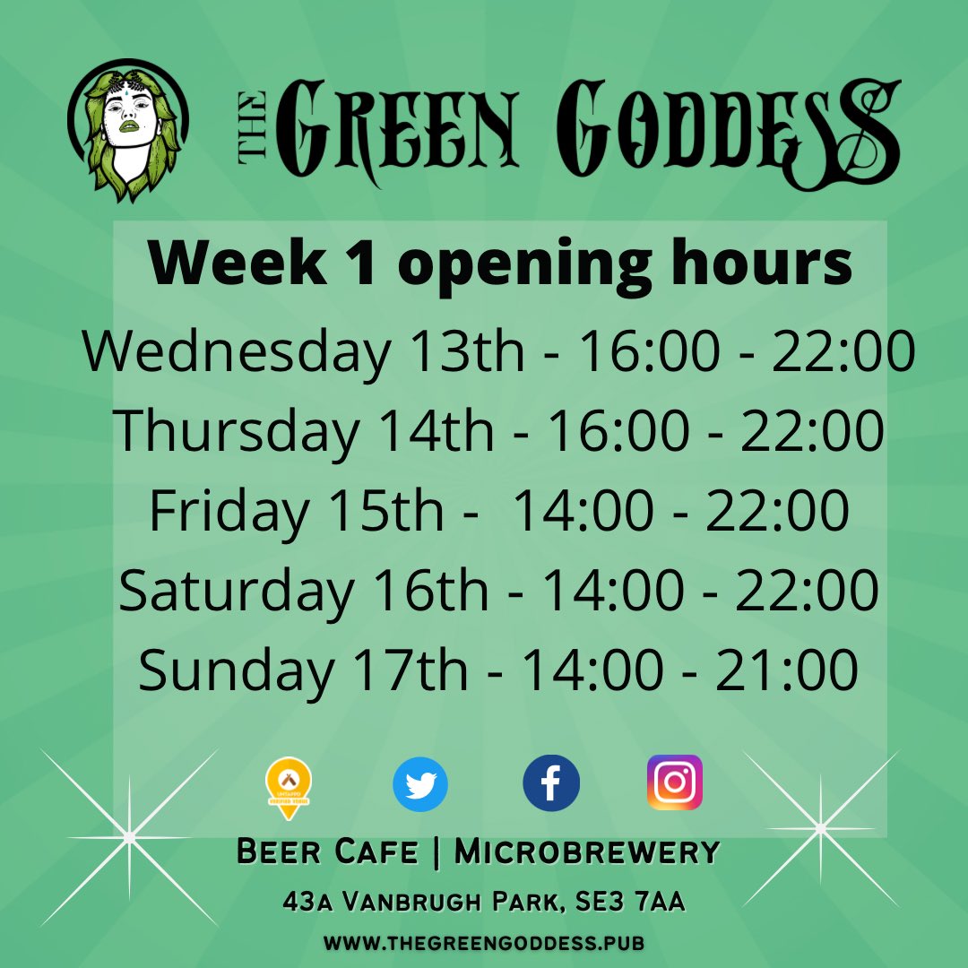 We’re looking forward to welcoming you all! These are our opening times for the first week. We don’t have food or coffee/tea yet, we’ll announce when we have those in place. We thank you in advance for your understanding as we wobble into the blazing sunlight as a newborn pub!