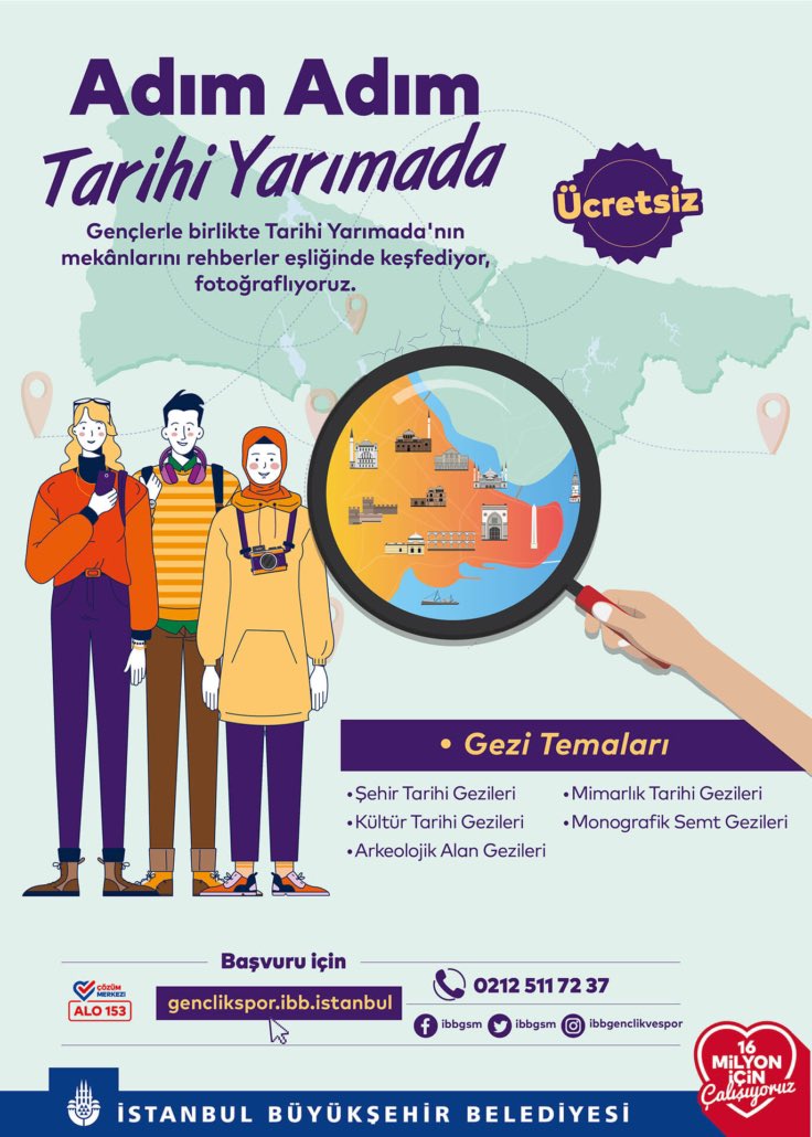 29 yaş altı tanıdığınız varsa şiddetle önerilesi bir etkinlik. Lisedeki yeğenim arkadaşıyla gitti ve ağzı açık döndü. İBB gençler için 10 numara kültür sanat turları düzenliyor. Sizi şehirde akademisyenler gezdiriyor. Bu kaliteyi para verseniz bulamazsınız
genclikspor.ibb.istanbul/wp-content/upl…