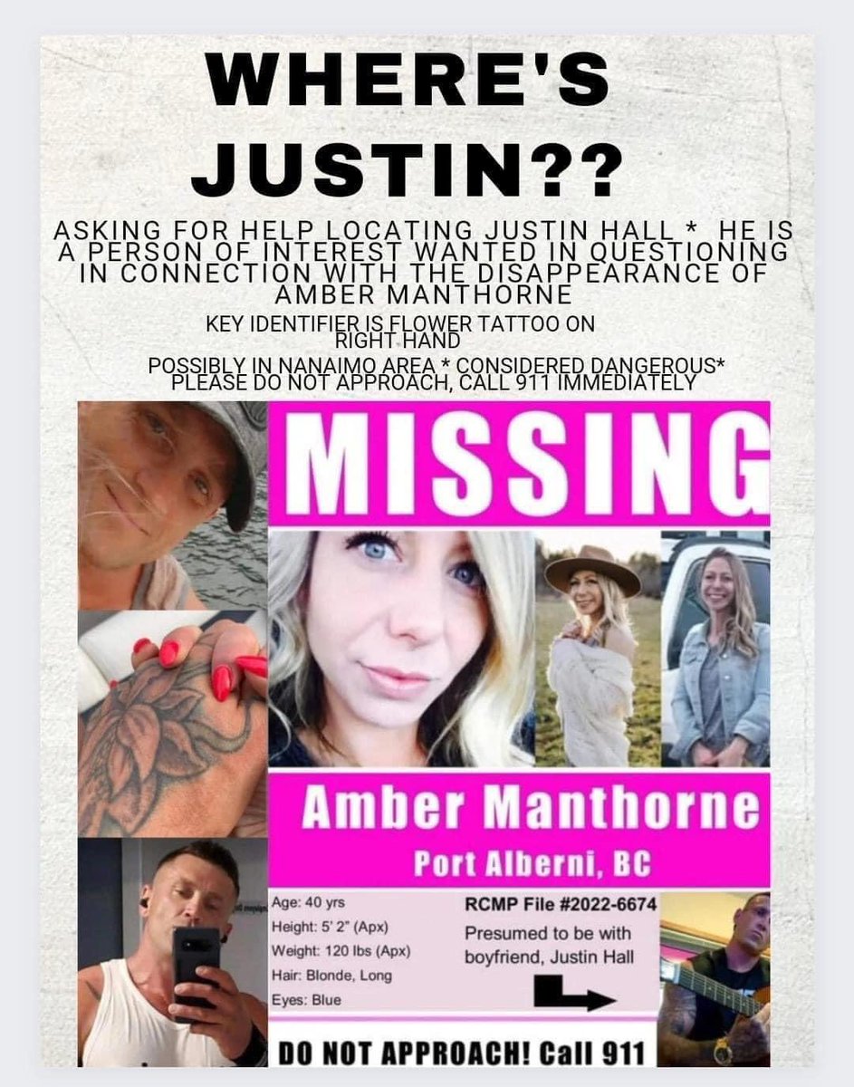 PoppyRamsay's tweet photo. @MISSINGofCANADA please share. #missingperson #AmberManthorne of #PortAlberni - also looking for her ex boyfriend #JustinHall https://t.co/78YO1mf8bS