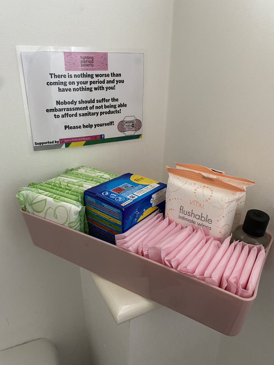 Periods are tricky things &amp; puberty makes them more erratic. We’re taking the embarrassment out of a surprise period with our sanitary box, complete with pads, tampons, panty liners, wipes &amp; alcohol gel from our body shop man Dan! It’s for everyone to use #fightperiodpoverty