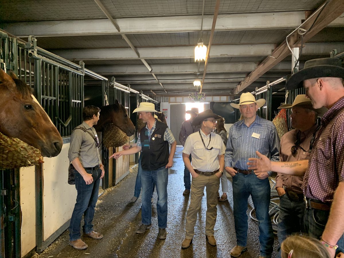 NateHornerAB's tweet photo. Great to visit the barns and meet with @ucalgaryvetmed students and Jordie Fike today at Stampede.

Veterinary medicine is a vital part of our rural economy, and more Alberta-trained vets is a big win for our livestock industry. https://t.co/JABvT8u1lE