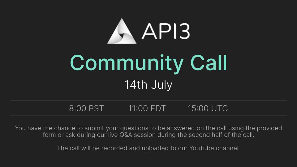 Api3DAO's tweet photo. Join us on Twitter for our next Community Call this Thurs at 3pm UTC!
We'll be speaking w/ our Business Process Manager, Emily Cockley, about her work at API3.
📖 Her latest article: how #QRNG is redefining trust in #Web3 by enabling truly random gaming: https://t.co/LNRtwZbehh https://t.co/PKhwmgTt2h