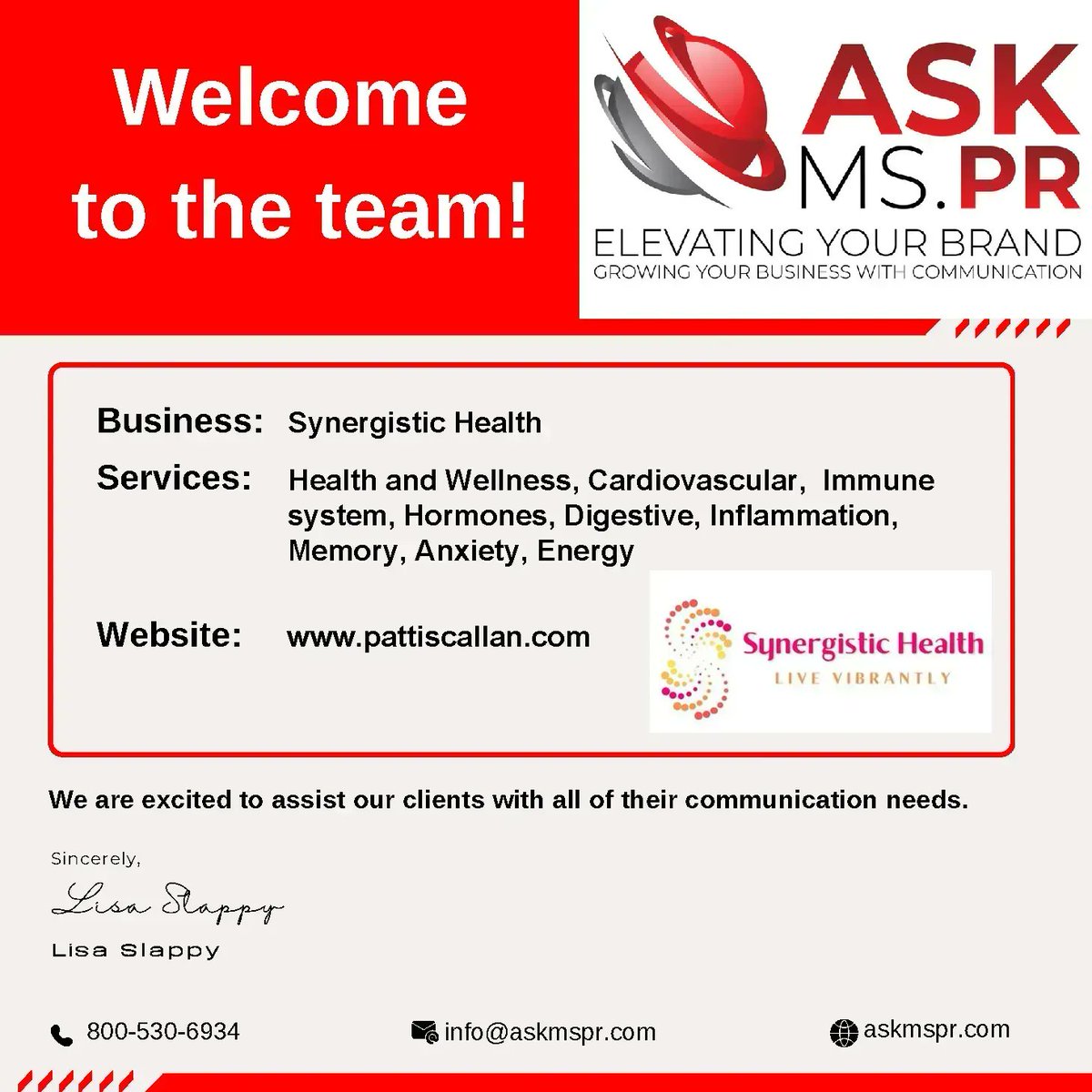 ASK_MS_PR_1's tweet image. We would like to welcome our new client: Synergistic Health to our team!