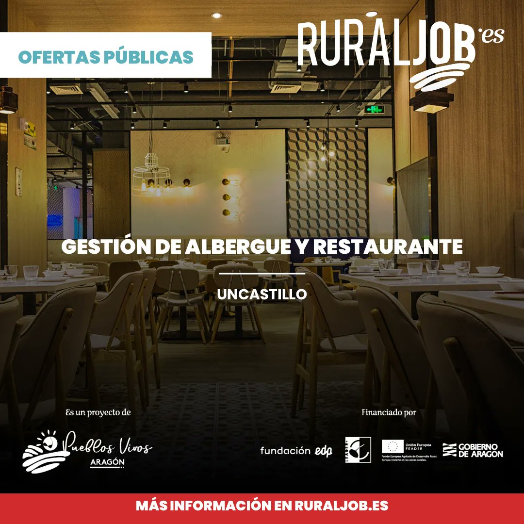 ruraljobES's tweet photo. 🔝 OFERTA PÚBLICA 🔝
✅ Establecimiento: Gestión de albergue y restaurante municipal.
✅ Características: Se puede llevar con dos personas, y una de ellas que sepa cocinar.
✅ Dónde: Uncastillo, Cinco Villas, Zaragoza.

Más información en: https://t.co/iCtZhplApD https://t.co/dQ6sDvb6mF
