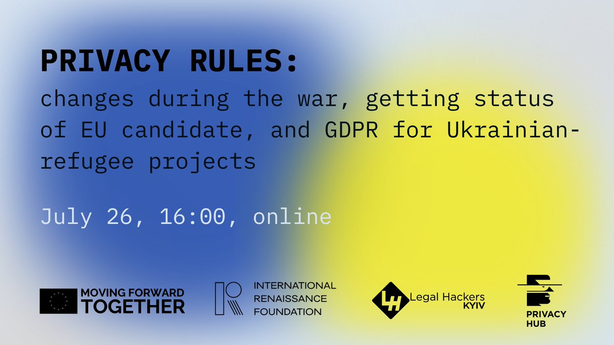 PRIVACY RULES: How it changes with war, getting status of EU candidate and GDPR for Ukrainian-refugee

As you may know, Ukraine has an EU candidate status and influences privacy rules. We want to discuss trending issues that appeared after. 

Join us 👉 myprivacy.org.ua/privacy-rules