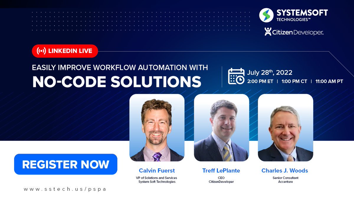 SystemSoft_Tech's tweet photo. Join System Soft and @CitzenDeveloper July 28 at 2PM EST on LinkedIn Live! Our no-code experts will discuss how you can save time and money with our #nocode development approach.
RSVP: https://t.co/4gfyo2IMJi
#publicsector #PAGov #CitizenDeveloper #SystemSoftTechnologies https://t.co/9vHcnSg012