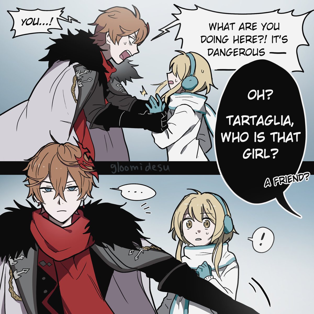 gloomidesu's tweet image. i loove the idea of childe trying to protect lumine from the other fatui harbingers when they go to snezhnaya 
#chilumi 
#タル蛍 
#Genshinlmpact 
#原神