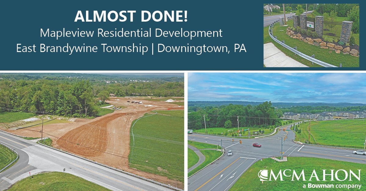 mcmahonassoc's tweet photo. McMahon is proud to provide traο¬c analysis, roadway and intersection improvement design, and traffic signal design for the Mapleview residential development in East Brandywine Township, Downingtown, PA #mcmahonproject https://t.co/7XQXWuBxLj