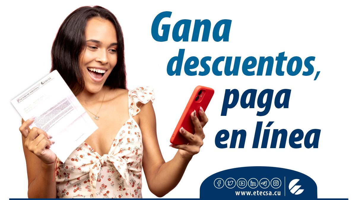 😃 Si pagas tu factura telefónica 📃 a través de los Servicios en Línea o #Transfermóvil obtienes descuentos 🏷