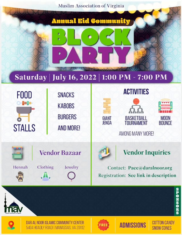 PWCDems's tweet photo. Make sure to stop by our #PWCDems booth this Saturday at the Annual Eid Community Block Party from 1-7pm ☀ 🍧 🏀

We'll be at our booth at the Dar Al Noor Islamic Community Center for this amazing free event–– we'd love to say hello! 💙 https://t.co/o5jTGXr5Mi