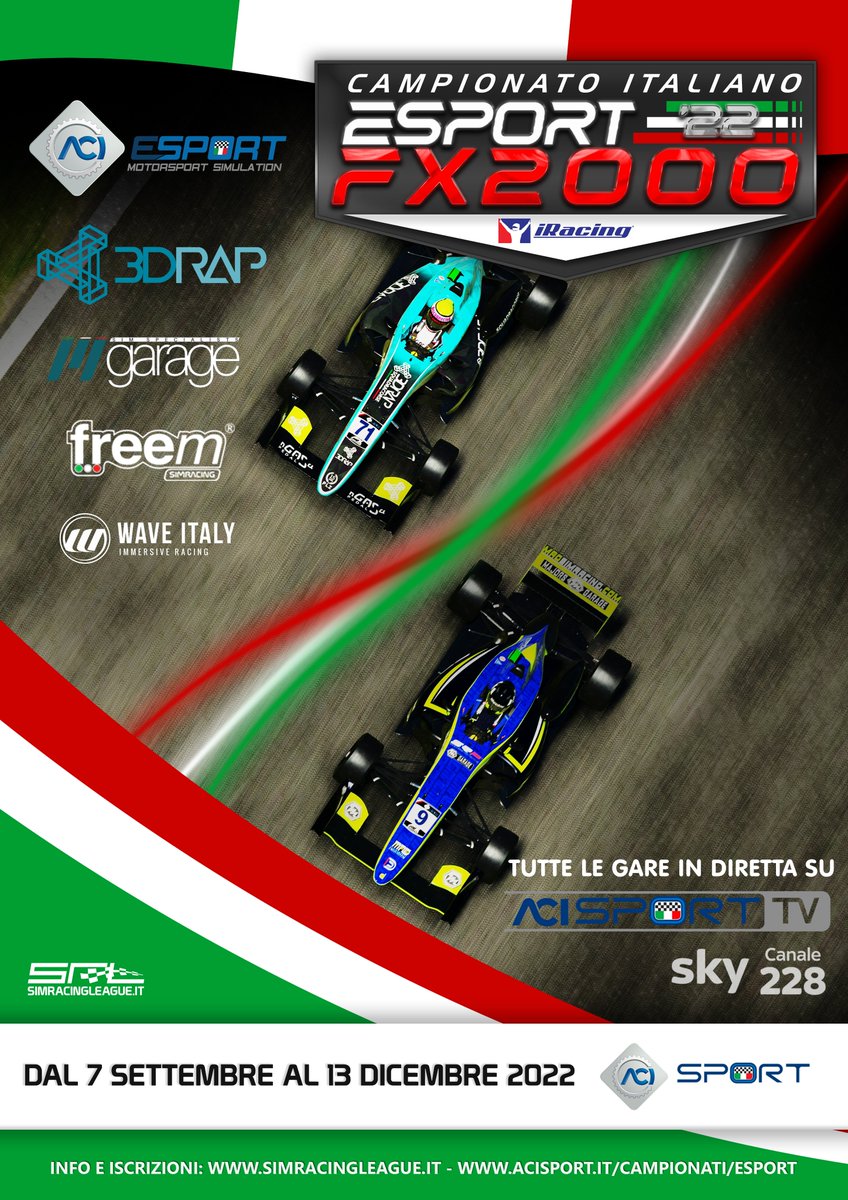SimRacingLG's tweet photo. ๐ฎ๐น Campionato Italiano ACI ESport FX2000 2022!
โน Info e iscrizioni dal 15/07/2022 al link https://t.co/Vk62WqFPWr
Feature?
๐
๐
๐
ง๐
๐
What better?
#simracing #simracingleague #esports #campionatoitaliano #aciesport #aci #acisport #fx2000 #dallara #formula3 https://t.co/jXtRSzHFV7