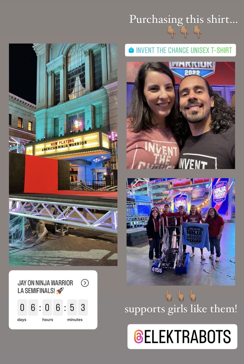 JayFlores2032's tweet photo. We were able to donate $1,000 to the ElektraBots after my @ninjawarrior qualifying episode! 🫶🏽

Purchase the #InventTheChange shirt OR ANY ITEM from our #STEM shop this week and all proceeds will go to increasing access and diversity in youth robotics via @FIRSTweets! 🤖 https://t.co/mhfsayQKdC