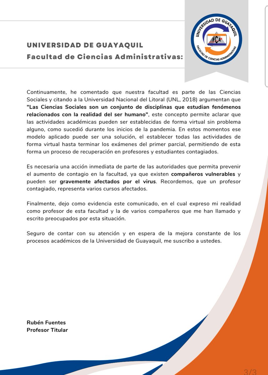 Educacionecua's tweet photo. ALARMANTE 🔉Profesor de la @UdeGuayaquil denuncia aumento de contagios en la institución y cursos repletos de estudiantes. @edu_libre @ContratadosUG @usincorrupcion @Isabel_EJ @Expresoec @esantos1957 @pabelml @24HorasGYE @EmilyVeraA_ https://t.co/bTOf2PZUHC