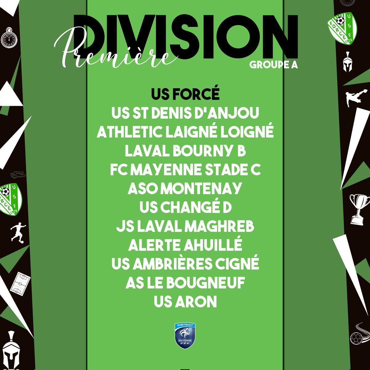 Le tirage au sort de la D1 du <a href="/DistrictFoot53/">District Foot Mayenne</a> a eu lieu hier ! ⚽

L'occasion de découvrir les onzes équipes qui se dresseront devant nos spartiates 🗡 

Un groupe bien relevé, bonne chance à tous ! 💪

#forzaspartiates ⚫🟢
