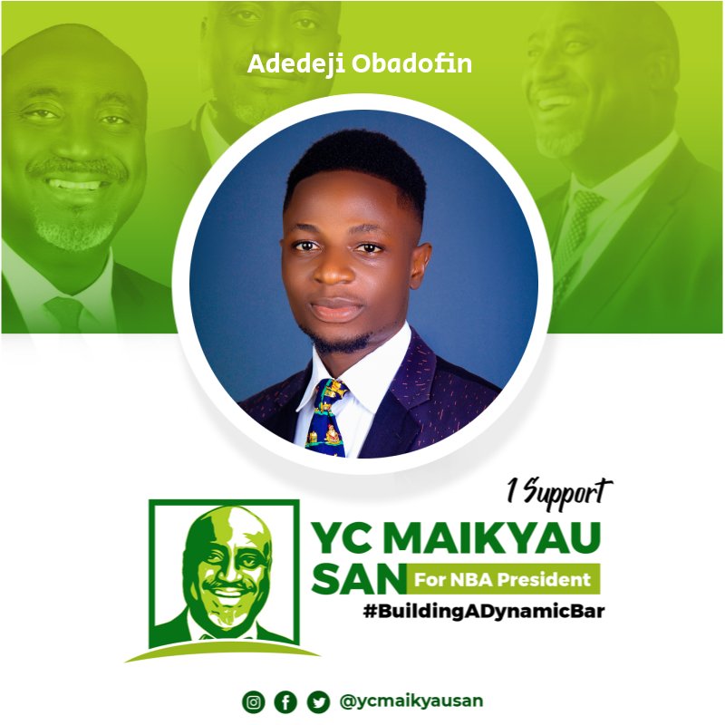 Adedeji__O's tweet photo. Are You Supporting Y.C. MAIKYAU, SAN for NBA President?, Create a personalized campaign Support DP Today! Simply visit: https://t.co/kPiAsljL5Q and follow the easy steps!
Vote Wisely! Vote Y.C!
#TeamYC @YCMaikyauSAN #BuildingADynamicBar #YC4aDynamicBar
@YCMaikyauSAN https://t.co/0ykYpg07RN