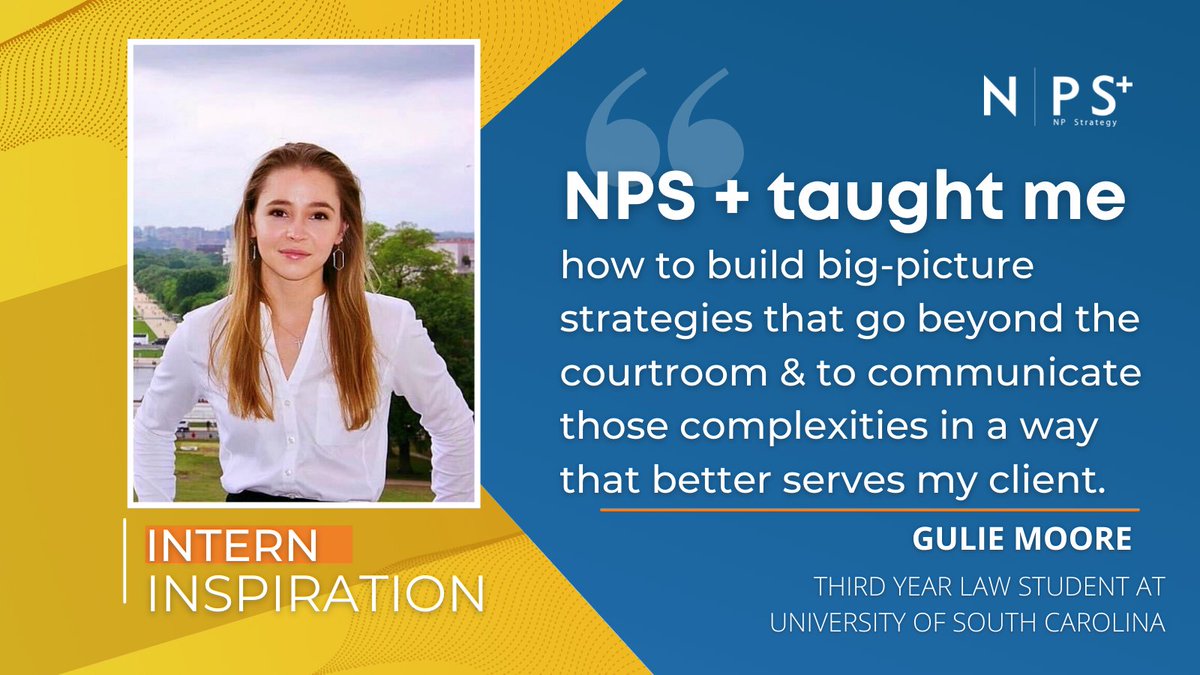 NPStrat's tweet photo. NP Strategy would like to thank Gulie Moore for her hard work as a #summerintern in our Charleston office. Gulie joined us following her second year of @UofSCLaw. We can’t wait to see the amazing things you will accomplish!

#interninspiration https://t.co/p5x47lAFbR