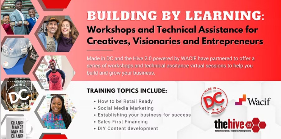 On 7/14-- join The HIVE and <a href="/thisisMadeinDC/">Made in DC</a> for Building By Learning. These #smallbiz workshops and TA and workshops for innovators, entreprenurs, and creative are here to make your journey easier. 

RSVP Here: eventbrite.com/e/made-in-dc-b…

#freeindc #makers #madeindc