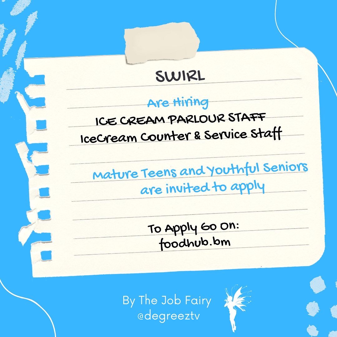 DeGreezTV's tweet photo. We got a visit from the #jobfairy! 🧚🏽‍♀️ 

Looking for a job or opportunity on the island? Here are some local openings available in Bermuda! #share 

Make sure you retweet , send this to a friend and like if you want to see more content like this! https://t.co/PbUmlRTcfW