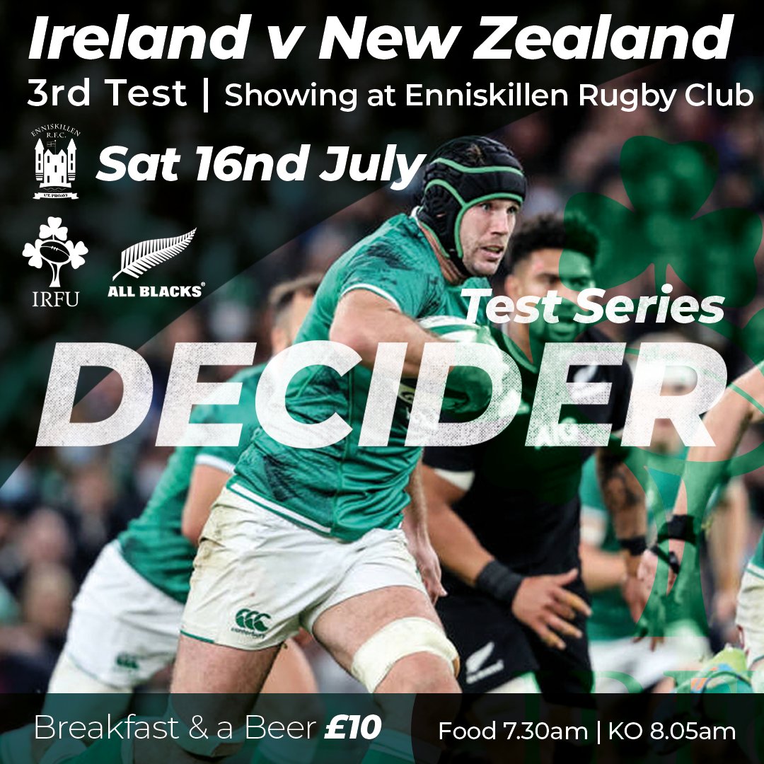 Enniskillen RFC (@eknrugby) on Twitter photo Our final <a href="/IrishRugby/">Irish Rugby</a> breakfast takes place this Saturday for the series decider against the <a href="/AllBlacks/">All Blacks</a> Watch the finalé with true rugby fans as Ireland attempt to make history. Give us a quick comment if you can attend to help with numbers estimates! Our final <a href="/IrishRugby/">Irish Rugby</a> breakfast takes place this Saturday for the series decider against the <a href="/AllBlacks/">All Blacks</a> Watch the finalé with true rugby fans as Ireland attempt to make history. Give us a quick comment if you can attend to help with numbers estimates!