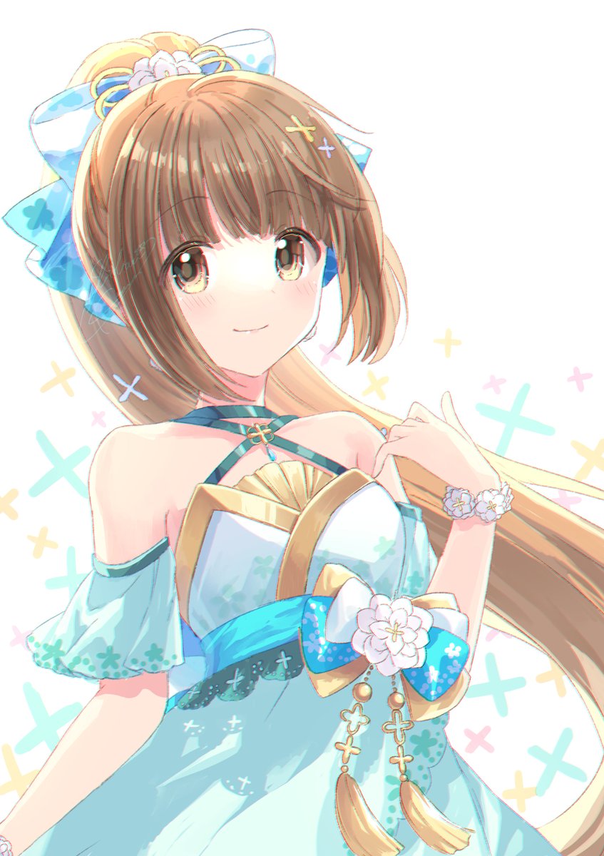 1girl solo brown hair dress ponytail long hair looking at viewer  illustration images